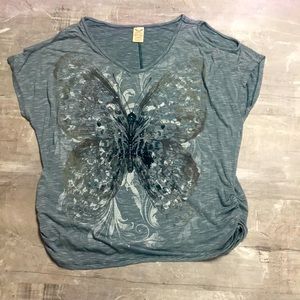 Cold Shoulder Dark Blue/White Striped Top